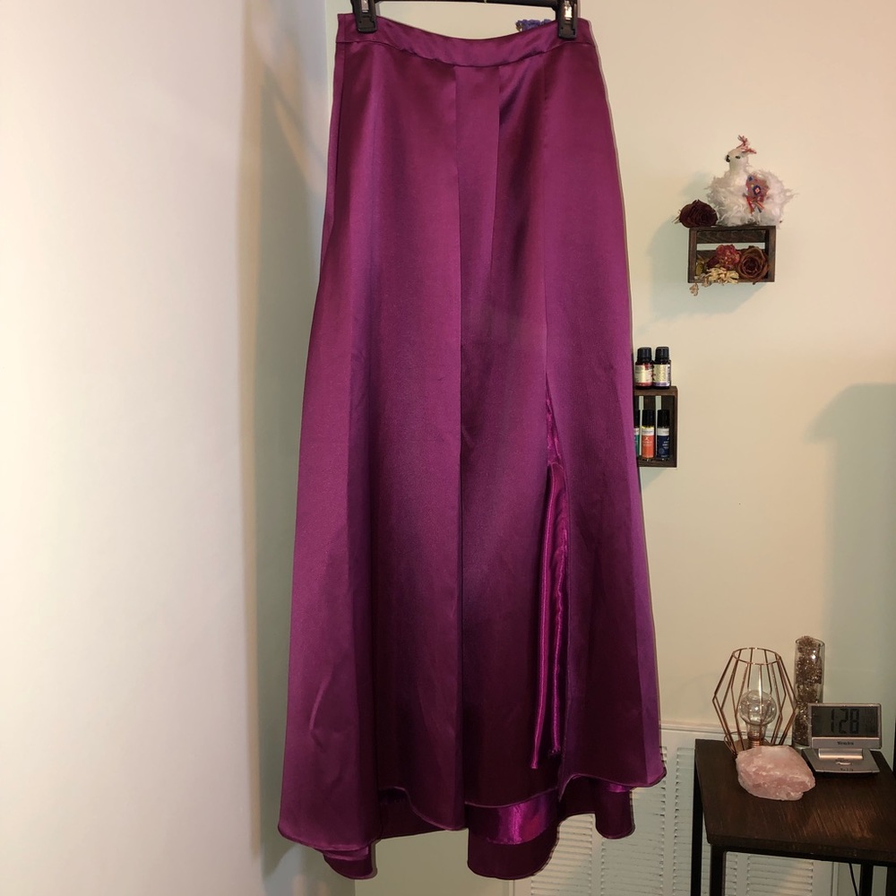 Purple satin high low skirt